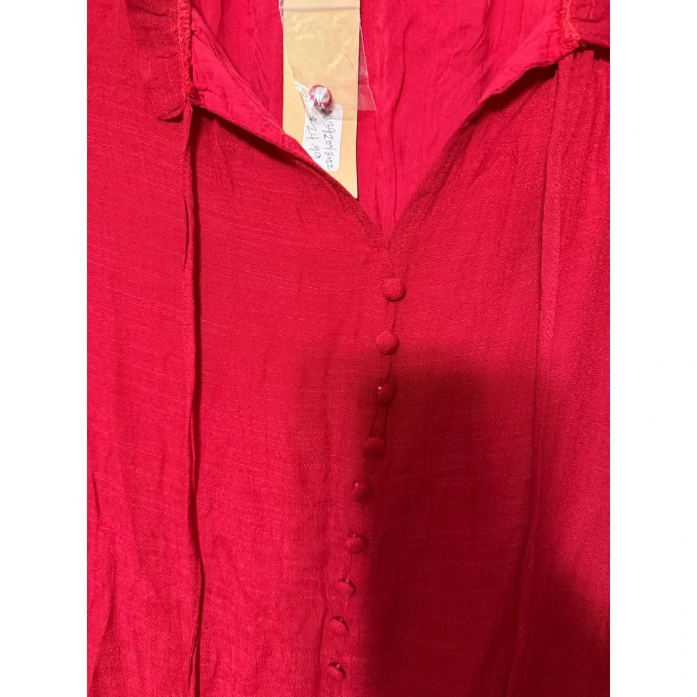 Gilli Red Ruffled Button Down Long Sleeve Mini Dress Size S - Picture 5 of 6